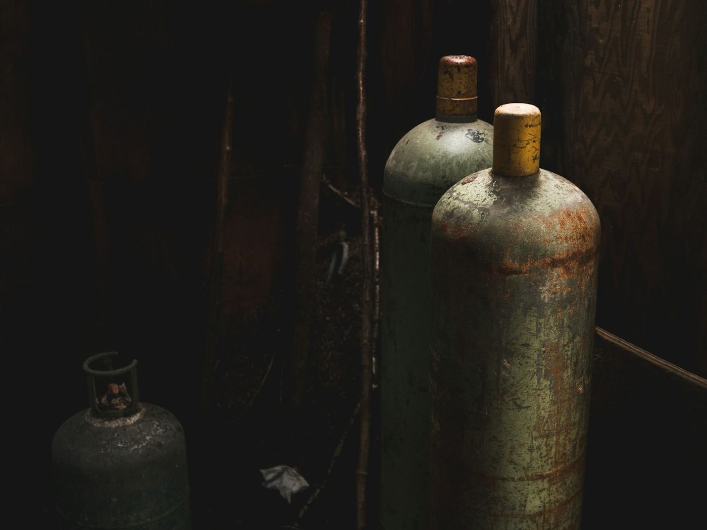 Condemned gas cylinders awaiting decommissioning
