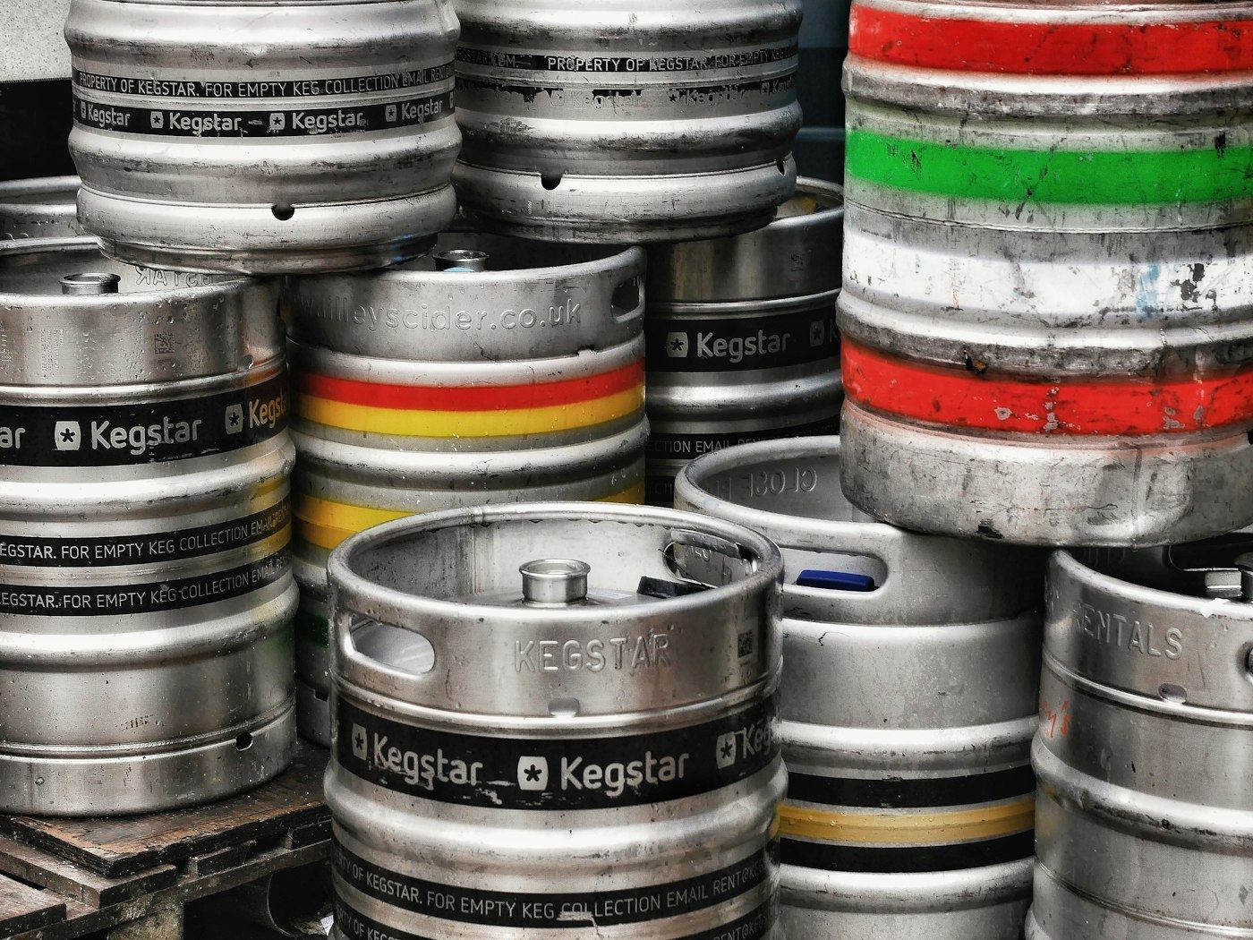 Beer kegs and dispense equipment in a cellar