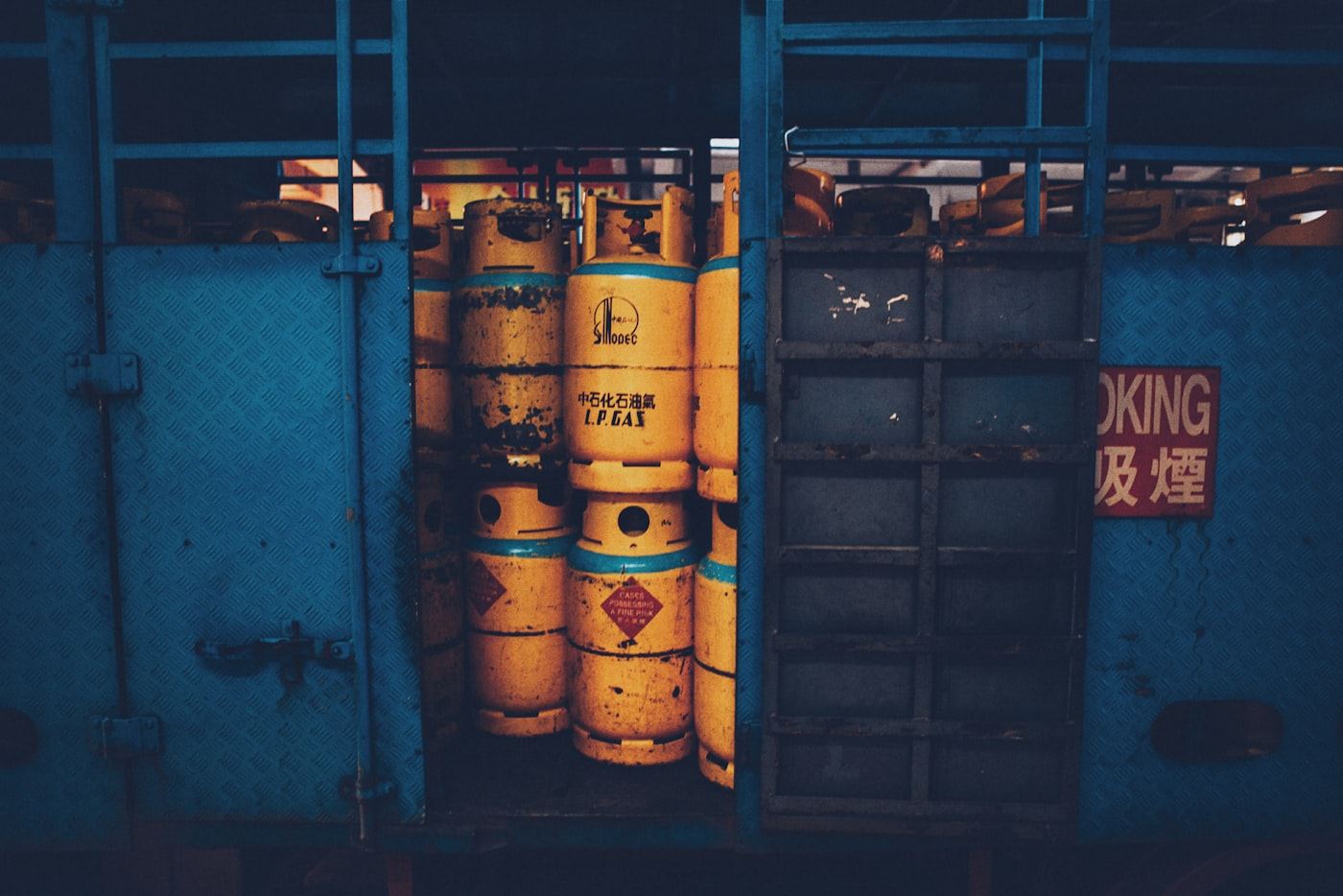 Gas cylinders in secure caged storage