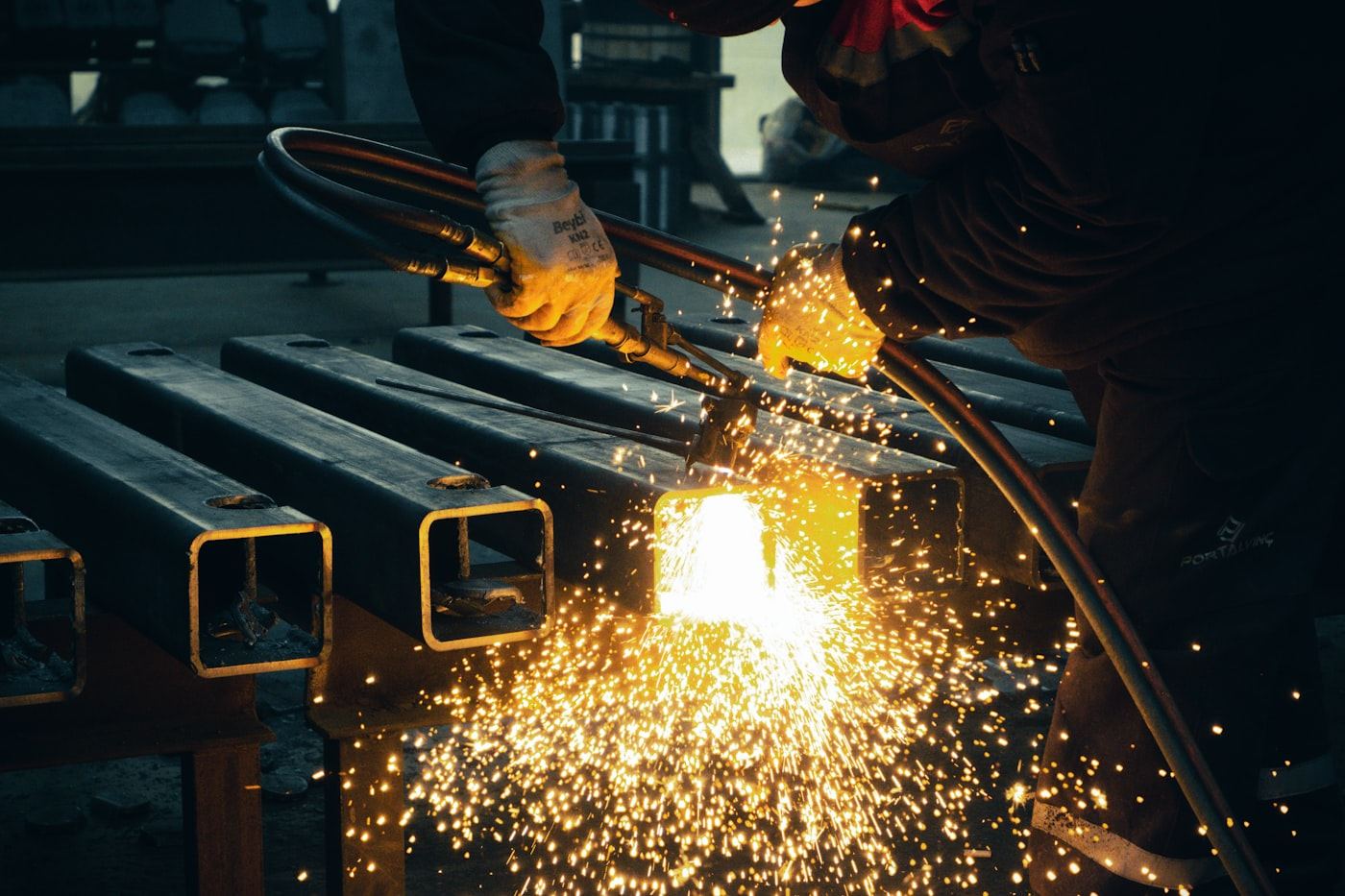 Metalwork in progress in an industrial workshop